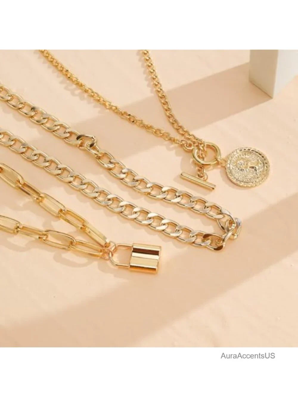 Layered Necklace Set for Women Chunky Gold Tone Coin Pendant Chain Necklace